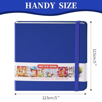 5x5 Pocket Sketch Book,80gsm Hardcover Art Sketchbook for Drawing Journal | PU Cover,Blank Paper,96Sheets/192Pages,Lay-Flat,Portable Travel Creation Paint Diary Memo Planner,Dry Media.Sapphire Blue - color: PU Cover-5x5in-Sapphire Blue