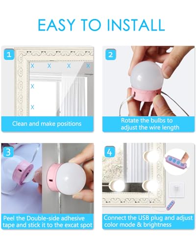 LED Vanity Lights for Mirror Makeup Lighting,Stick On,Bright - color: Pink