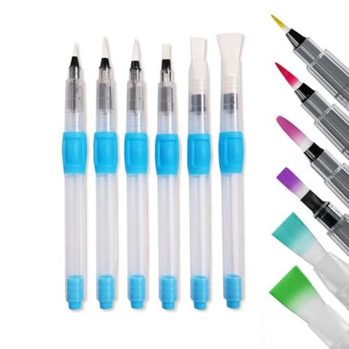 6PCS Water Brush Pens, Refillable for Watercolor Gouache Acrylic | leak-proof refillable with fine,medium&broad tips.Ideal for watercolor,gouache&acrylic.Easy to control water flow&clean