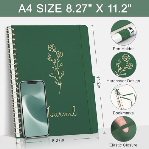 EMSHOI Graph Grid Spiral Journal Notebook, 110 Pages, A4 (8.2" x 11.2") - color: Dark Green, style: A4 Graph