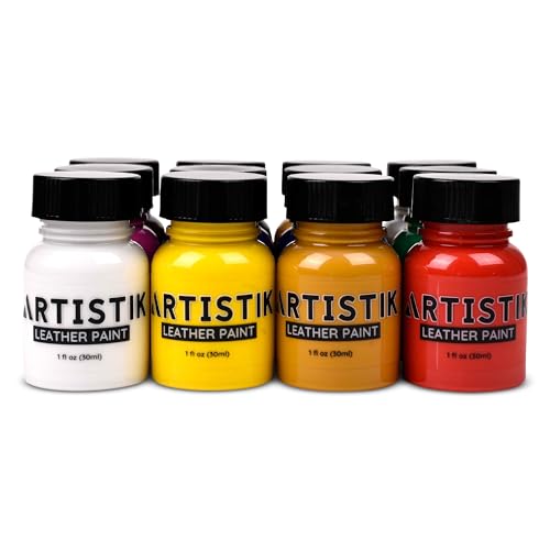 Artistic Leather Paint Set with Brush Applicator – Acrylic Shoe Paint with Glossy Finish – 30ml Shoe Dye for Bags, Boots, Sneakers, Jackets, & Car Seat – Pack of 12 - style: Leather Paints x12