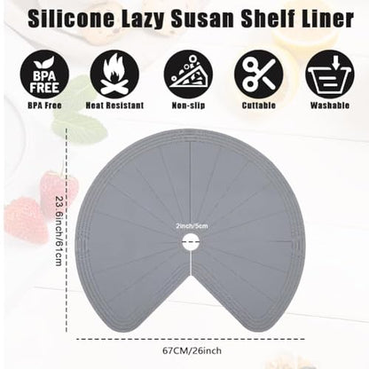 2 PCS 26" Lazy Susan Shelf Liner, Jaxbo Silicone Lazy Susan Liner for Dual Tier Pie Cut Organizer,Non-Slip Thermal Protection Mat - color: Gray