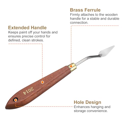 HARFINGTON Palette Knife Painting Tool 1.06" x 0.47" Stainless Steel Teardrop Blade 7.09" Length Spatula Painting Pallet Knives with Hole Beech Wood Handle for Oil Acrylic Canvas, Red/Silver - size: 7.09" x 0.47" x 1.06"