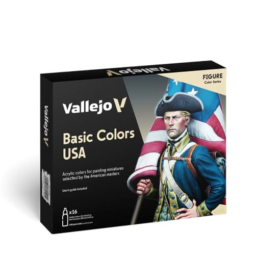 Vallejo - Basic Colors USA Acrylic Paint Set | Model Color | Figure Color Series Historical Miniature Kit to Achieve Historical Accuracy with Artist-Grade Pigments | 16 Bottles x 18 ml (0.60 fl.oz.) - style: Basic Colors USA