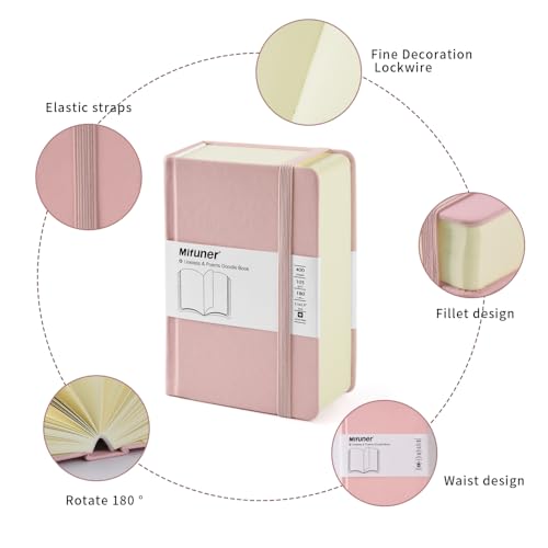 Mifuner Small Rectangle 3.5x5.5 200 Sheets 105gsm Mini Notebooks Blank Pages Sketchbooks Pocket Paint Writing Diary Memo PU Leather Cover Pink - color: 105gsm-PU Cover-Pink