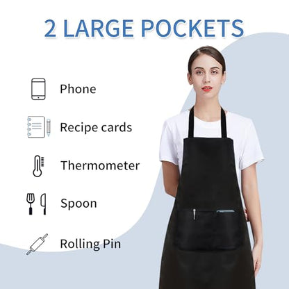 8/12/24 Pack Plain Bib Aprons Bulk, Black Commercial Apron with 2 Pockets, Unisex Apron for Adults Painting BBQ - color: 12 Pack