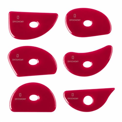 Diyoohomy 6pcs Soft Silicone Pottery Ribs for Ceramic, Mud and Clay Tools | Red Flexible Rubber Rib Trimming, Shaping, Smoothing Tools Kit And Supplies, Mudtools Wheel Throwing, Handbuilding, Sculpting - color: red-6