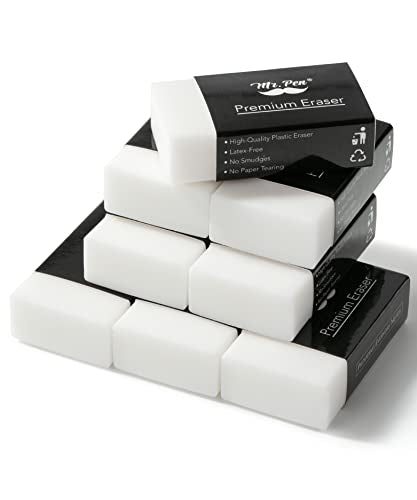 Mr. Pen- White Pencil Eraser, 8 Pack | Large Latex Free Block Erasers for School, Office, Art Sketching, Homework, Exams, Clean Smudge-Free Correction - color: White, size: 8 Pack
