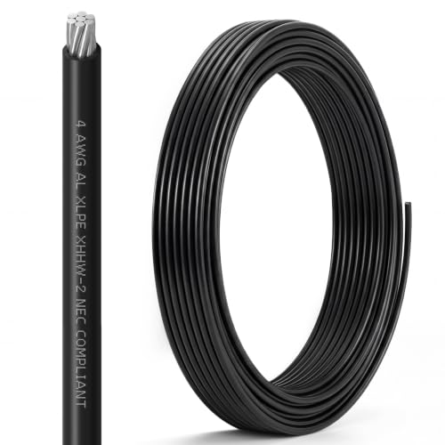 Relaxweex 25Ft 4 AWG XHHW-2 Aluminum Building Wire - UL Listed 600V 75A 90°C Stranded Cable for Residential, Commercial and Industrial Power Distribution Systems - size: 25Ft
