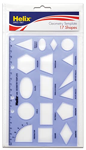Maped Helix USA - Geometry Shapes Drawing Template - 17 Shapes - Educational Tool - Enhances Precision - Ideal for Drafting & Design - 20cm Ruler | Educational Tool - Enhances Precision - Ideal for Drafting and Design - Architectural Stencil - School Supp