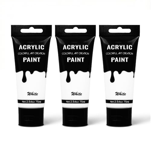 YULL 7.6 oz/225 ml Titanium White Acrylic Paint Tubes, Thick Opaque Waterproof Matte White Paint for Wood/Canvas/Metal/Ceramic/Plastic/Wall, Non-Toxic Water-Based Washable Indoor/Outdoor Craft Paints - color: White (Matte)