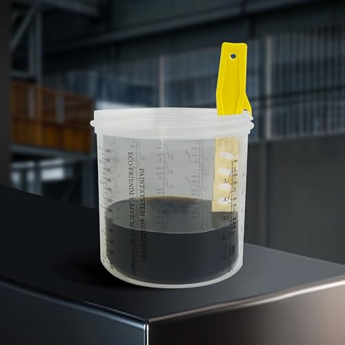 ENDOZER Disposable Paint Cup 50 Pack 20 Ounce(600ML) Mixing Cups for Automotive Spray Gun with 50 Liners and Lids System, 1 Hard Cup with Retainer Ring, 20 Plugs, 2 Adapters for Paint Gun - color: Dis-600ml-50pcs