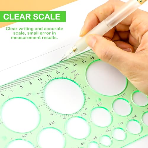 2Pcs Circle Template for Drawing Drafting, Geometric Circle Ruler | Round Drawing Painting Templates Plastic Transparent Ruler for School Office Supplies