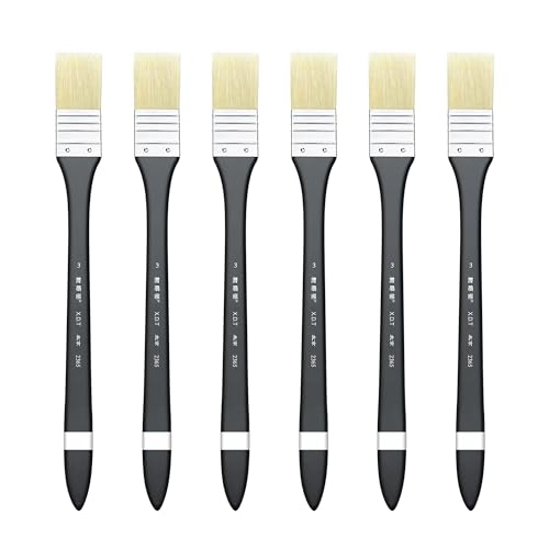 XDT#2365 Hake Artist Paint Brush 6 Piece Set #0.98in, Medium Stiff Hog Bristle Paint Brushes for Acrylic Painting, Acrylic Oil Watercolor - size: #0.98 6Pc
