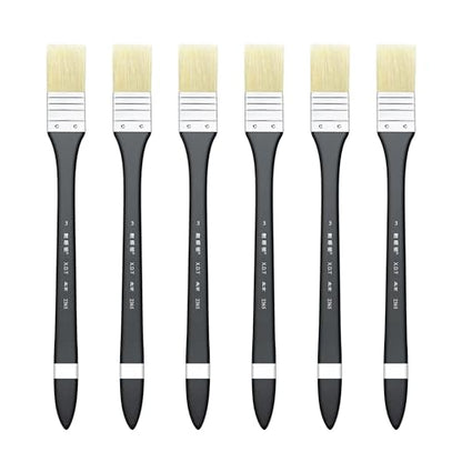 XDT#2365 Hake Artist Paint Brush 6 Piece Set #0.98in, Medium Stiff Hog Bristle Paint Brushes for Acrylic Painting, Acrylic Oil Watercolor - size: #0.98 6Pc