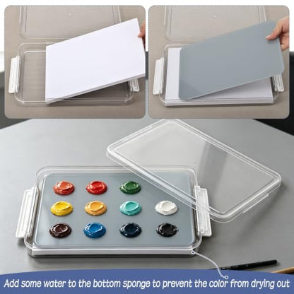 9 x 12 Inch Neutral Grey Tempered Glass Palettes, Paint Palette with Container & Lid & Sponge for Oil Painting, Scratch Resistant Keep Wet Artist Palette for Artist DIY Color Mixing Travel Outdoor