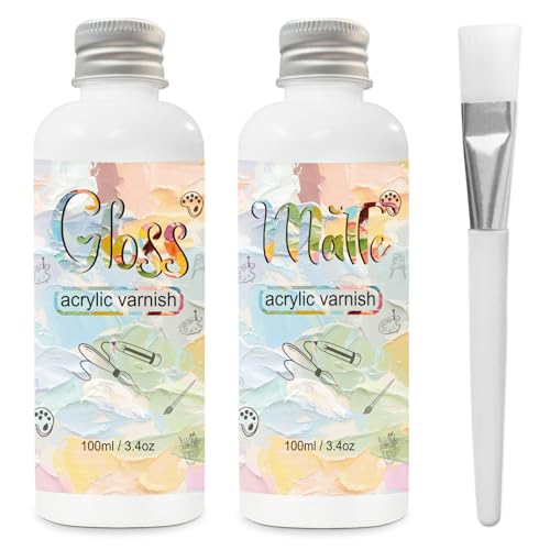 Gloss & Matte Varnish for Acrylic Painting, 2 x 100ml Clear Acrylic Varnish | Acrylic Paint Sealer, Clear Acrylic Paint, Prevents Yellowing, Maintains Long-Lasting Color - size: gloss+matte