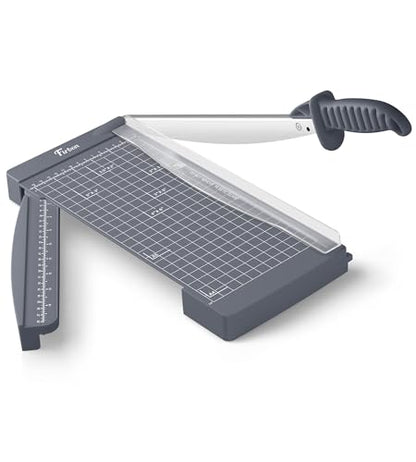 Firbon 12" Guillotine Paper Cutter with Hidden Ruler, Compact Paper Trimmer | 12-Sheet Capacity | Gray | Dual Scales | Paper, Cardstock & Photo Trimming | Scrapbooking Crafts | Office, Home & Studio Use - color: Gray