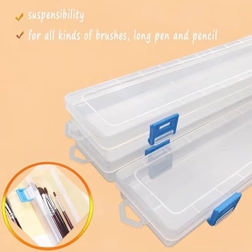 3PCS Brushes Storage Box Paint Brush Drawing Pen Container with Buckle Design, Long Paint Brush Case Watercolor Pen Pencil Container Buckle Design