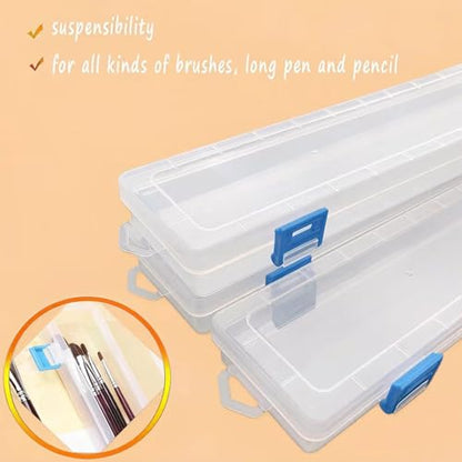 3PCS Brushes Storage Box Paint Brush Drawing Pen Container with Buckle Design, Long Paint Brush Case Watercolor Pen Pencil Container Buckle Design