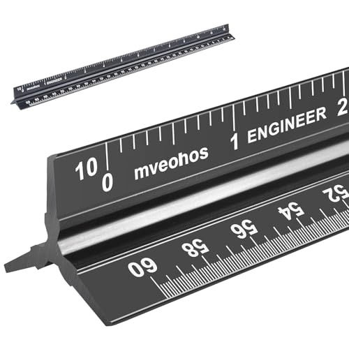 Engineer Scale Ruler, Imperial Measurements 12'', Laser-Etched Aluminum Architect Triangular Ruler Black for Architects, Students, Draftsman, and Engineers | Black, Laser-Etched Aluminum Architect Triangular Ruler for Architects, Students, Draftsman, and