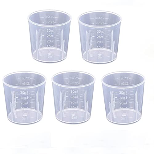 30ml Plastic Liquid Measuring Cups - Mini Clear Kitchen Medicine Cups Transparent Labs Graduated Beakers Baking Cooking Home Lab Measure Tool (5 Packs,1oz,Transparent) - color: 5 Pcs