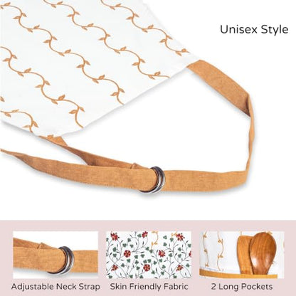 FINGERCRAFT Apron, Dual Pocket, Adjustable Tie, Multipurpose Washable Bib Apron for Home, Kitchen, Chef and Professionals - color: Golden Vine
