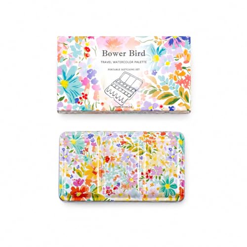 Bower Bird Travel Watercolor Palette,Portable Ceramic Palette,Empty Paint Palette,Small Travel Metal Paint Boxwith Porcelain Palette (16Well) - color: Spring