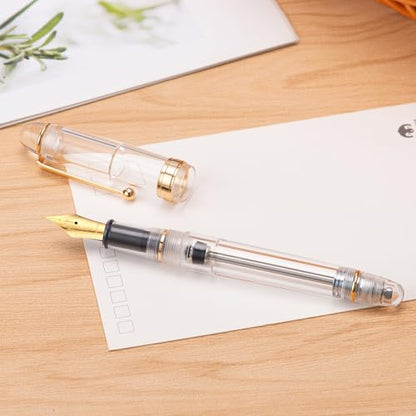 Asvine V126 Vacuum Filling Fountain Pen, Clear Demonstrator Acrylic Stub Nib 1.1mm Calligraphy Art Drawing with Case Set - color: Transparent clear, style: Stub Nib