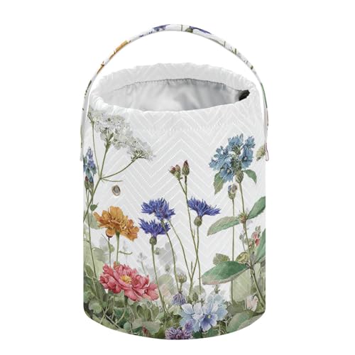 Wildflower Bloom Blue Yarn Bag Small Crochet Bag Drawstring Yarn Storage Organizer Knitting Project Bags Potable Yarn Holder with Holes Handle Crocheting Needles Knitting Accessories - color: Wildflower Bloom Blue