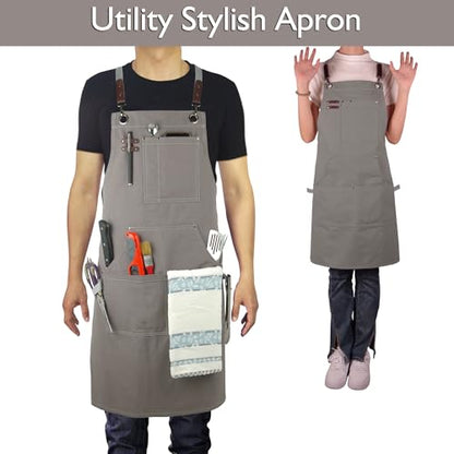 Kitchen Apron, Work Apron, Canvas Apron, Dark Gray - color: Dark Gray