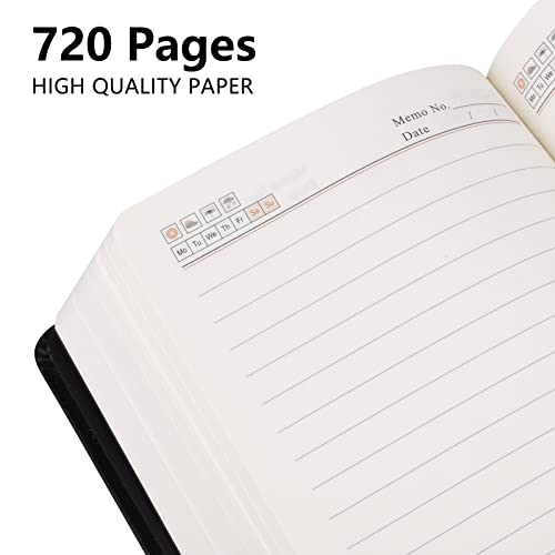 SAYEEC A5 Thick Journal 720 Pages Large Leather Notebook Lined Paper 360 Sheets Writing Notebook with Pen Gift Set Hardcover Diary Black for Taking Notes Business Man Women Gift - color: Black A5 with Text Cover and Pen