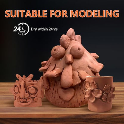 VIBRATITE 10LB Air Dry Clay, Terra Cotta Modeling Pottery Clay Bulk | Easy to Shape for Hand Building, Wheel Throwing, Sculpting, DIY Crafts, Classroom Art Projects, Ideal for Beginners & Artists - color: Terra Cotta
