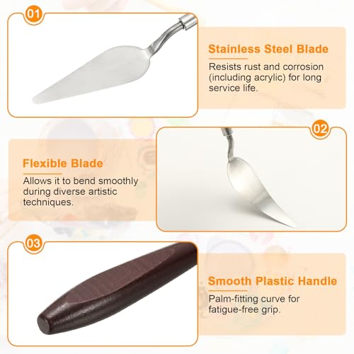 HARFINGTON Palette Knife Painting Tool 3.27 x 1.06 Stainless Steel Art Spatula Pallet Knives Scrapers Tools with Beech Wood Handle for Acrylic Oil Canvas Mixing Spreading, Red/Silver - size: 3.27" x 1.06"