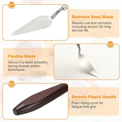 HARFINGTON Palette Knife Painting Tool 3.27 x 1.06 Stainless Steel Art Spatula Pallet Knives Scrapers Tools with Beech Wood Handle for Acrylic Oil Canvas Mixing Spreading, Red/Silver - size: 3.27" x 1.06"