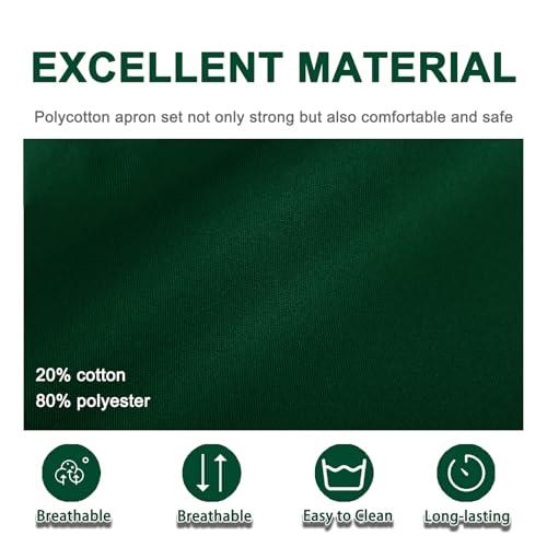 3 Pack Black White Chef Apron, Adjustable Kitchen Apron with 3 Pocket for Men Women Waitress Waiter Serve (Polycotton) - color: Green
