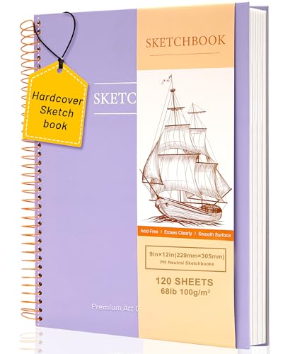Yoment 9"x12" Hardcover Sketchbook for Drawing，120 Sheets，100GSM | Purple,Spiral Bound Sketch Pad Premium Art Sketchbook Artistic Drawing Paper Pad for Kids Adults Beginners Artists - color: 1-Purple, size: 9 x 12