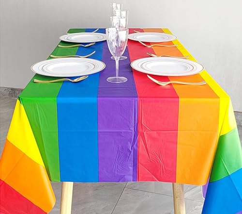 2 Pack Pride Rainbow Tablecloth - Gay Pride Decorations Plastic Disposable Table Covers 54 x 108 Inch - color: Party-8