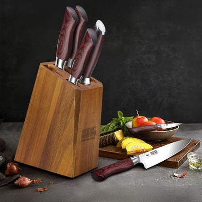 HOSHANHO 7PCS Kitchen Knife Set with Block, Sharp Chef Knives & Sharpener | High-Carbon Stainless Steel Cooking Knife Set, Ultra Sharp Professional Knife Set with Ergonomic Wood Handle, Ideal Home Gift - size: 7 Pieces Knife Set