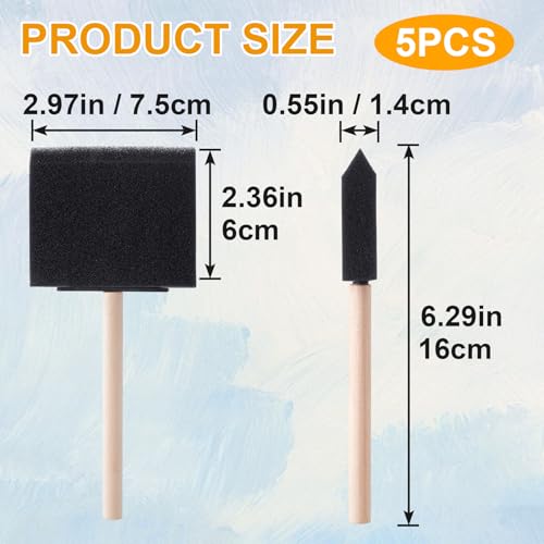 HINZIC 5 Pcs 3" Foam Paint Brushes, Wood Handle Sponge Brushes, Black - color: Black, 5pcs, 3"