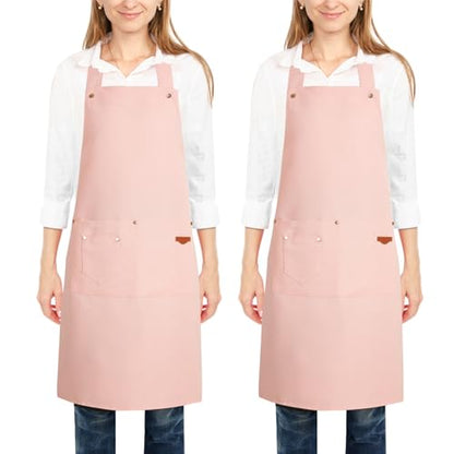 2 Pack Kitchen Cooking Aprons, Adjustable Bib Soft Chef Apron with 2 Pockets for Men Women - color: Rose Pink