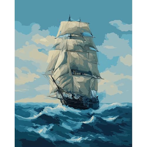 Natuyalo Paint by Numbers for Adults Beginner, Sailing Boat Paint by Number Kits on Canvas Without Framed, Seaside View Paint by Easy Acrylic Painting Home Wall Decor 16x20 inch - color: Color-03