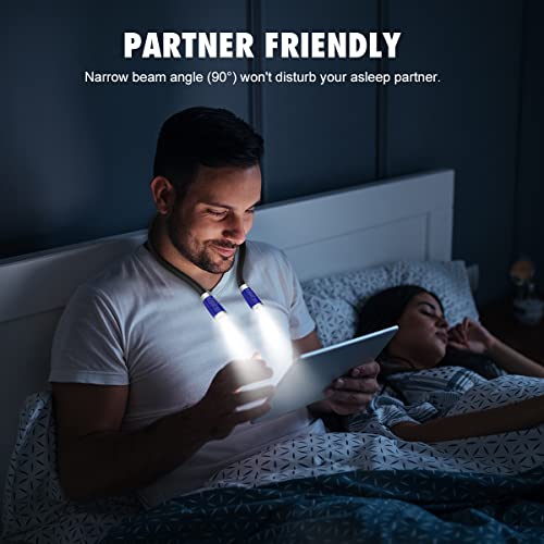 Rechargeable, Hands-free Neck Book Lamp with 4 LED Bulbs, 4 Adjustable Brightness, USB Cable Included for Reading in Bed or Car - color: Navy Blue