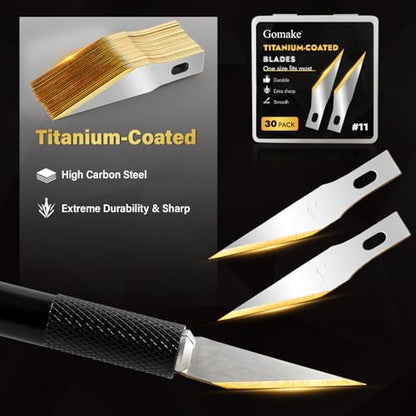 Exacto Knife Blades #11 Titanium Coated Replacement Blades-30 Pack | #11 Blades for Precision Hobby Knife Hobby Blades Refill Set for Craft, Hobby, Scrapbooking,Cutting