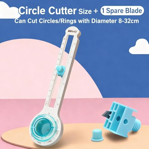 Circle Cutter, Adjustable Circle Paper Cutter with 1 Replacement Blades, Cutting Diameter 8-32cm, Circular Rotary Cutter for Paper Crafts, Paper Trimmer for DIY Craft Scrapbooking Card Making