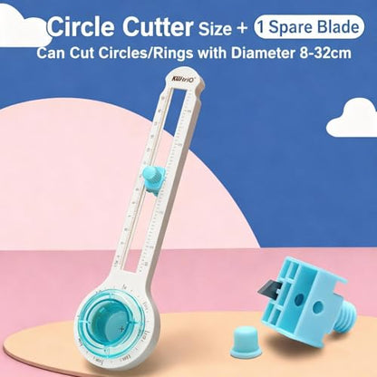 Circle Cutter, Adjustable Circle Paper Cutter with 1 Replacement Blades, Cutting Diameter 8-32cm, Circular Rotary Cutter for Paper Crafts, Paper Trimmer for DIY Craft Scrapbooking Card Making