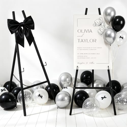 47" Black Easel Stand for Sign, Large Heavy Duty Metal Display, 4-Tier | Sturdy Art Easel with Adjustable Chain & Non-Slip Feet for Wedding, Painting, Party, Posters, Commercial, Foldable - color: Black