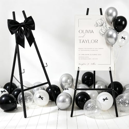 47" Black Easel Stand for Sign, Large Heavy Duty Metal Display, 4-Tier | Sturdy Art Easel with Adjustable Chain & Non-Slip Feet for Wedding, Painting, Party, Posters, Commercial, Foldable - color: Black