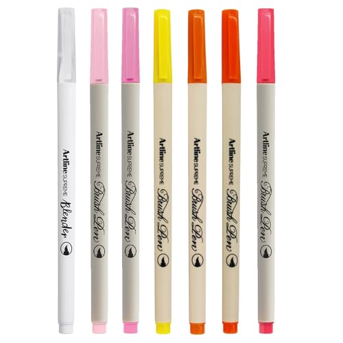 Artline SUPREME Brush Pens | AP Certified Safe for Kids | Blur Resistant Ink | EPFS-F | Flexible Brush Nib Creates Unique Wide & Fine Lines | Assorted Floral 7-Pack - size: Pack of 7