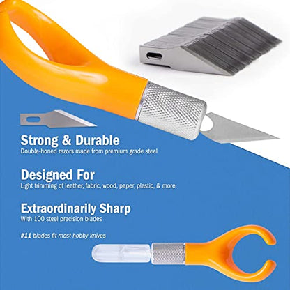 WA Portman Finger Knife Set – Ergonomic Precision Craft Knife with 100#11 Replacement Steel Precision Finger Blades – Strong & Durable Fingertip Blades for Trimming – Ideal for Crafts & DIY Projects
